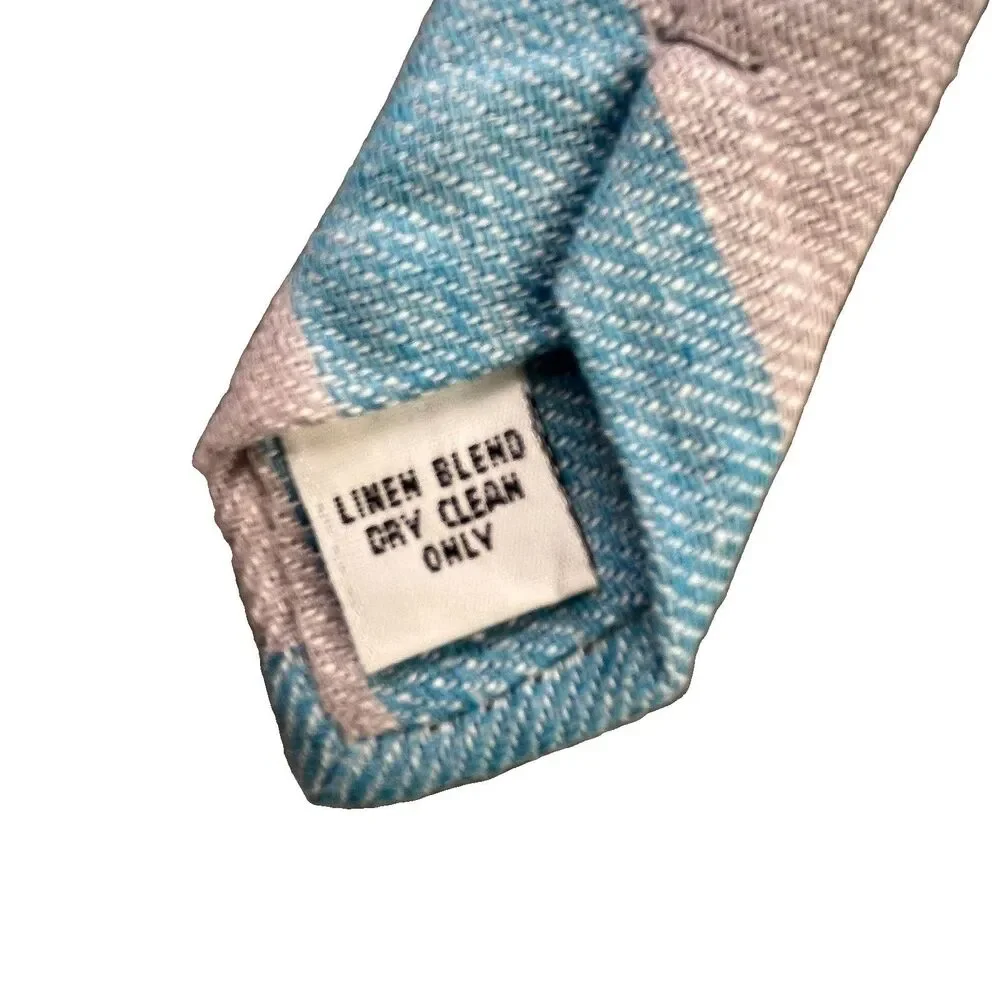 SPREZZA New York Tie Necktie Gray Blue Striped Linen Blend Skinny
